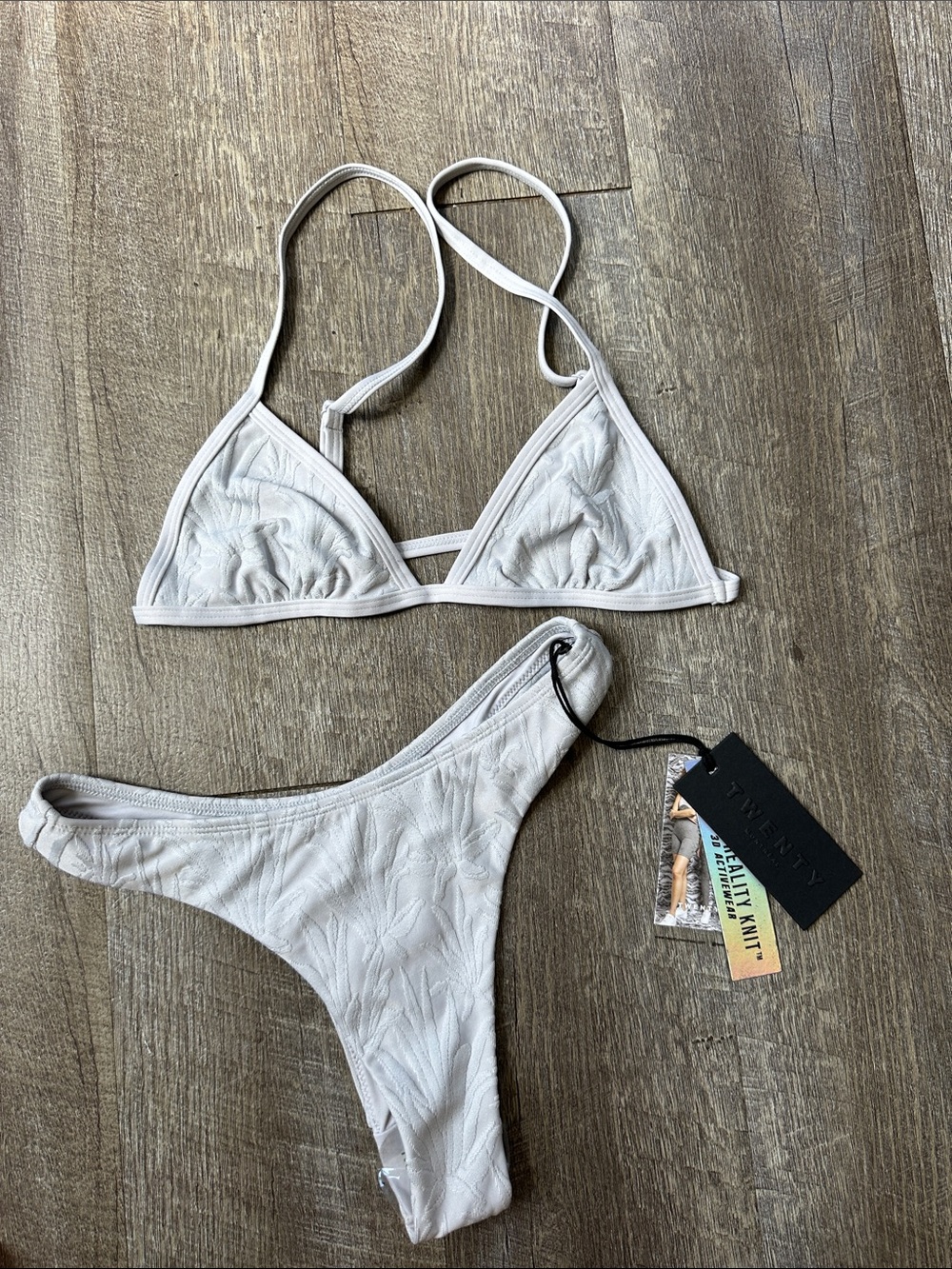 Textured White Triangle Bikini Set - Women Swim